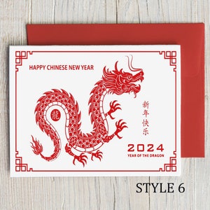 Lunar New Year 2024 Card | Year of the Dragon | Chinese New Year 2024 | Year of the Dragon | Red Gold | Happy New Year 2024 | Chinese Zodiac