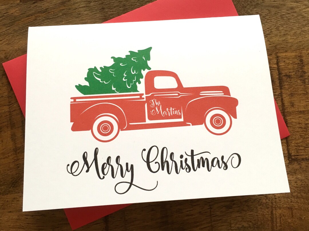 Personalized Christmas Cards Red Truck and Christmas Tree Cards Holiday