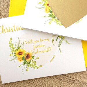 Proposition de demoiselle d’honneur junior Carte à gratter - Personnalisée serez-vous ma demoiselle d’honneur Carte à gratter - Tournesols - Flower Girl