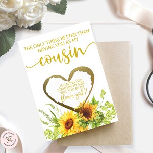 Flower Girl demande une carte pour cousin Gratter | Sunflower Proposal Jr Bridesmaid Card | Seule chose de mieux que de t’avoir comme cousin