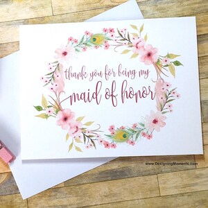 Tarjeta de Dama de Honor - Corona de Boho Gracias por ser mi Dama de Honor - Dama de Honor - Tarjeta de Día de Boda de Fiesta Nupcial - Boho