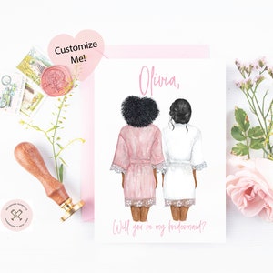 Brautjungfer Karte - Custom Bride and Bridesmaid - Will You Be My Maid of Honor Card - Sister Card African American - Choose Your Hair