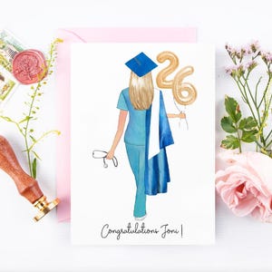 Personalized Nursing School Graduation Card | Custom for New Nurse | Congratulations College Graduate Cap Gown Class of 2026 Nurse PA MD Dr