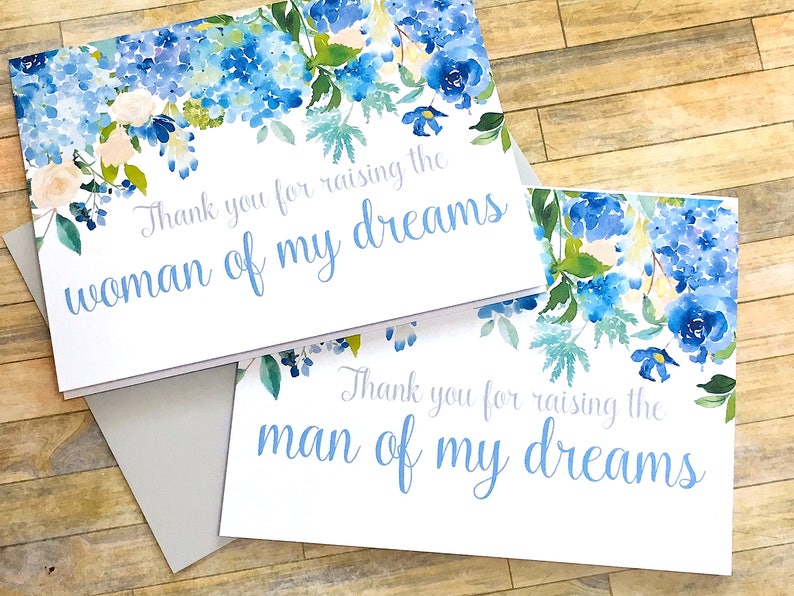 thank you for raising the man of my dreams card for mother in law wedding day father in law card ETERNITY hydrangea wedding cards