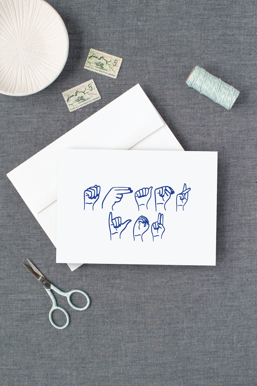 American Sign Language Thank You Cards Blue ASL Cards Fold Over Thank