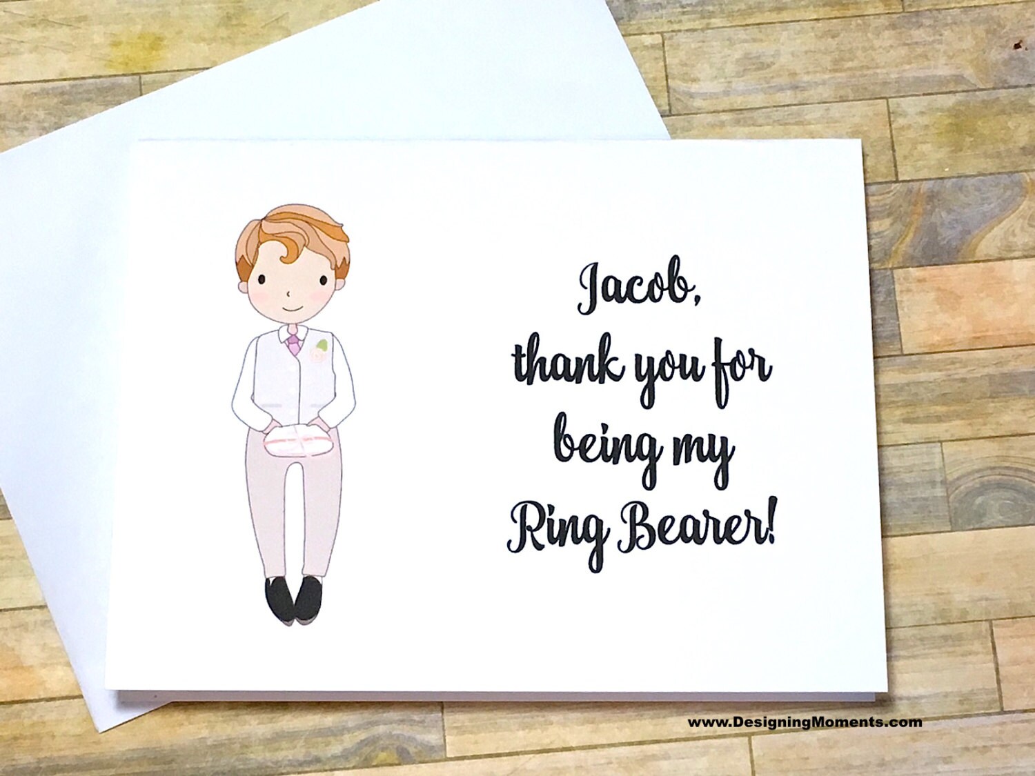 PERSONALISED THANK YOU FOR BEING OUR RING BEARER CARD CUSTOM COLOURS 