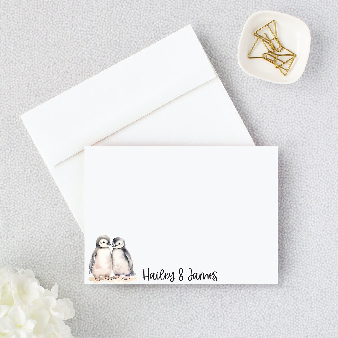 Personalized Penguin Stationery | 2 Penguin Note Cards | Polar Arctic ...