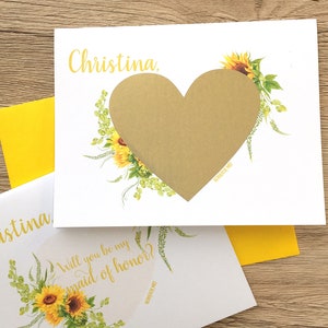 Personalizzato gratta damigella d'onore carta - sarà mia damigella d'onore proposta Card - girasoli - damigella d'onore - ragazza di fiore