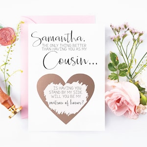 Cousin Matron of Honor Asking Card - Rose Gold Wedding Cousin Scratch Off Proposition Card | Demoiselle d’honneur junior | Carte de cousine de demoiselle d’honneur