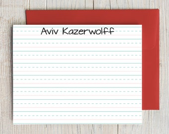 Kids Personalized Note Cards - Lined Paper Note Cards for Children - Stationery Notes Boys Girls - School - Kids Thank You Cards - 22-120