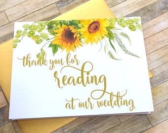 thank you for reading at our wedding - card for wedding reader - sunflower thank you cards - wedding cards - wedding reader - SUNBEAMS