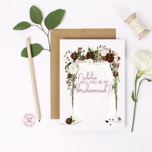 Will You Be My Bridesmaid Asking Card | Word jij mijn | Eremeisje | Bloemenmeisje | Boho Chuppah Bruiloft Canopy Card | Rode Blush Bloem