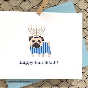 Pug Hanukkah Cards - Festa ebraica Pug Menorah Note Cards - Happy Hanukkah Stationery - Seasons Greetings DMPUG