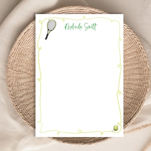 Personalized Tennis FLAT Note Cards for Her, Team Gift, Captain Gift, Teammates Racket Ball, Girls Cards Stationery Custom Colors, 25-60