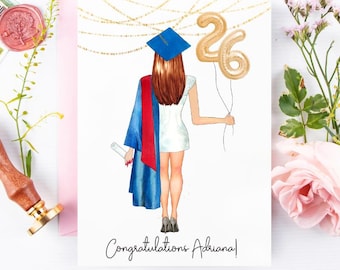Tarjeta de Graduación DIGITAL / Tarjeta Personalizada para Estudiantes de Último Año / Felicitaciones Graduado / Toga y Birrete / Clase de 2026 / Graduación de Universidad y Escuela Secundaria