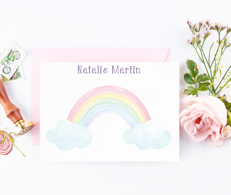 Kids Personalized Rainbow Note Cards Childrens Penpal Note Cards Flat Cards Stationery Rainbow Cards Custom Rainbow Cards