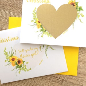Flower Girl Proposition Scratch Off Card - Personnalisé Will You Be My Flower Girl Scratch Off Card - Tournesols - Demoiselle d’honneur junior