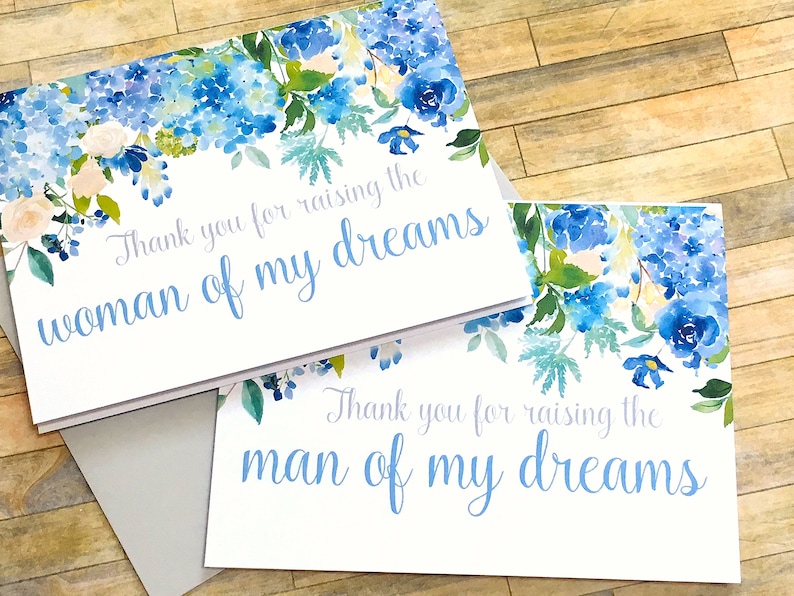 thank you for raising the man of my dreams card for mother in law wedding day father in law card ETERNITY hydrangea wedding cards