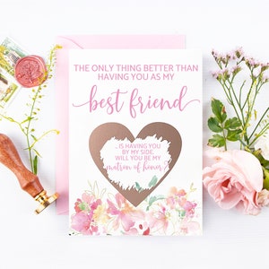 Grattez la carte Matron of Honor demandant le meilleur ami | Serez-vous ma demoiselle d’honneur | La seule chose meilleure carte de meilleur ami | Or rose