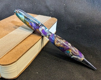Handmade Resin Pen, Silver Components, Slimline Pen, Ballpoint Pen, Unique, Colorful Gift, Refillable Pen, Promotion Gift, Journaling