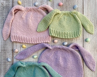 Modèle tricot bonnet lapin, modèle tricot bonnet bébé enfant, chapeau de Pâques, modèle tricot bonnet lapin oreilles tombantes, bonnet lapin, cadeau de baby shower