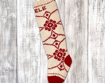 Knit Christmas Stocking Patterns, Modern Christmas Stocking Pattern, Floral, Red Flower, Knitting Pattern, Holiday Knit Pattern, Personalize