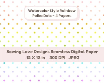 Watercolor Rainbow Polka Dot Seamless Digital Paper - Rainbow Polka Dots Paper, Textured Dot Background, Polka Dot Pack, Journal Paper
