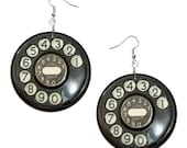 Vintage Telephone - handmade earrings - decoupage, Telephone Jewelry, retro telephone, telephone, antique telephone, Black telephone