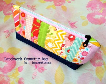 Patron de couture PDF - 2 tailles Pochette de base / trousse à maquillage / trousse de papeterie - plus version patchwork en prime - 2 modèles - projet pour débutant