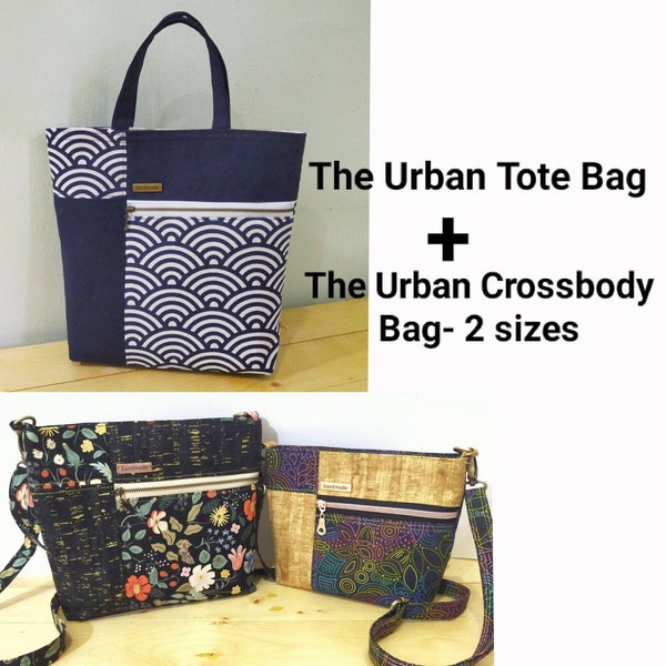 Bundle Buy : The Urban Crossbody & Tote Bag - 3 sizes- Small, Medium,Large -  Minimalist design .3 PDFs .With video link. PDF sewing pattern