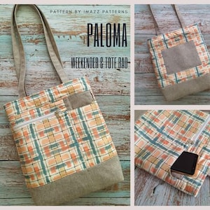 PDF-mönster - Paloma Tote & Weekender Bag - 2 storlekar - Minimalistisk, praktisk design för resor - med bagagehylsa - vardags-toteväska