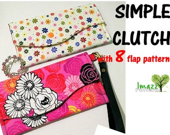 Simple clutch with 8 flap designs ! Easy to make - can be made in 30 - 45 minutes - great for beginners! PDF sewing pattern -