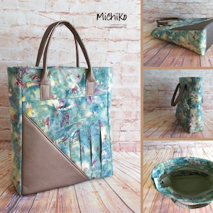 PDF Nähanleitung - Michiko Handtasche / Dokumententasche - elegantes und einzigartiges Design. Detaillierte, leicht zu befolgende Anleitungen, viele Fotos.
