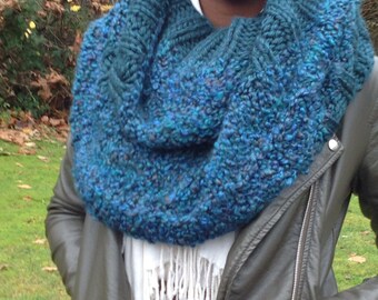 Teal handknit infinity scarf deliciously soft warm