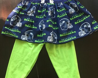 2 PIECE SET, Seattle Seahawks top and bright green ruffled knit leggings, size 12 month.
