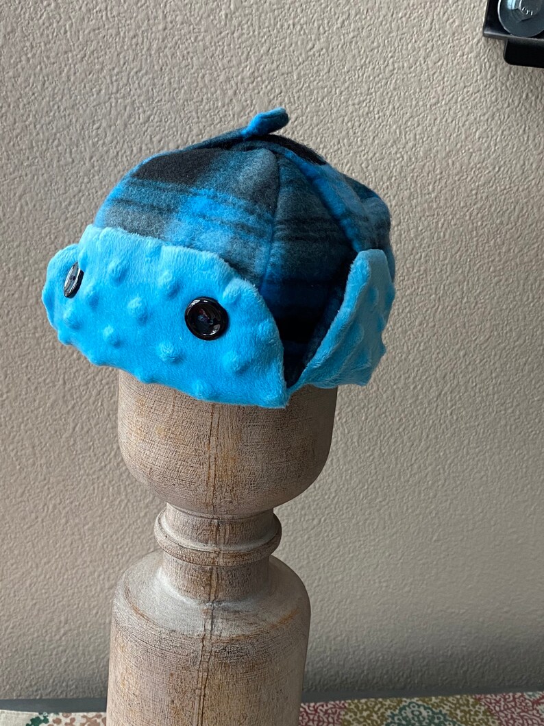 hat S 6-12 Mo Super soft Blue and Black plaid 6-12 Mo Aviator hat