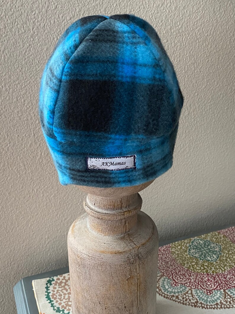 hat S 6-12 Mo Super soft Blue and Black plaid 6-12 Mo Aviator hat