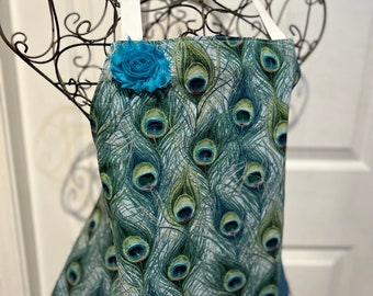 Woman's Full Blue Peacock Print Apron