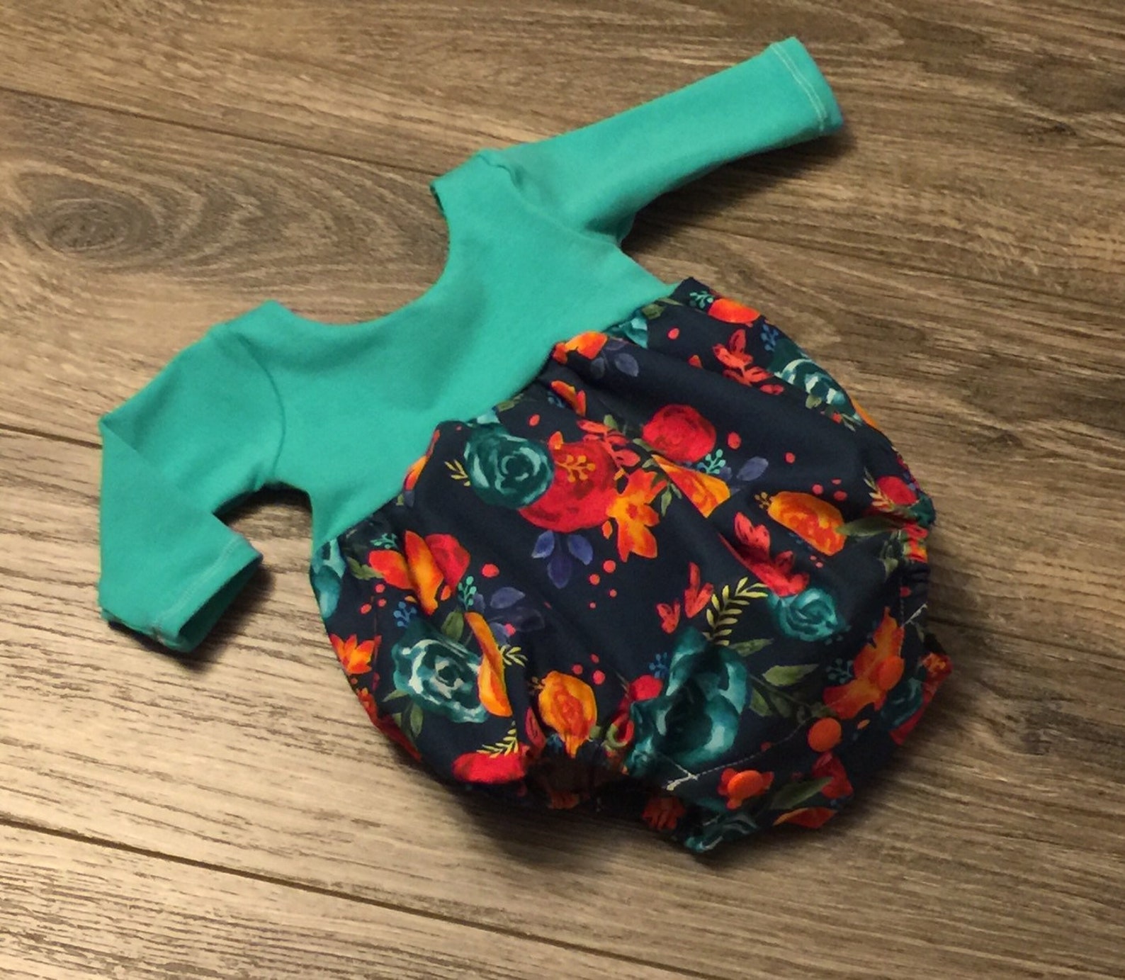 Baby Long Sleeve Onsie Bubble Romper in Navy Blue Floral Etsy