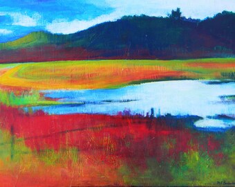 Colorful Abstract Landscape Print with Matte