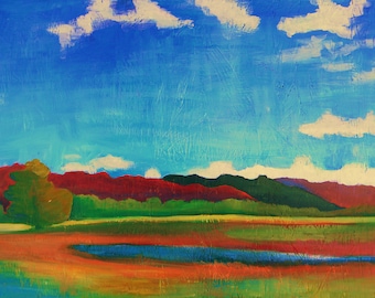 Impresión de paisaje abstracto colorido con acabado mate