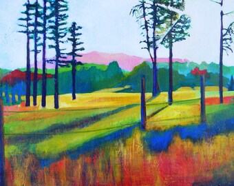 Colorful Abstract Landscape Print with Matte &quot;By the Road&quot;