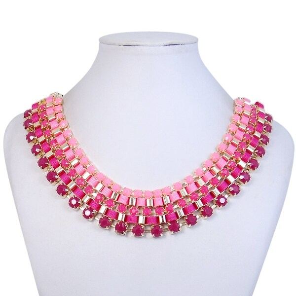 Art Deco Pink Rope Knot Statement Necklace, Fuchsia Beaded Necklace, Bib Necklace, Layers Necklace, 2014 Spring Fashion Jewelry-179367324