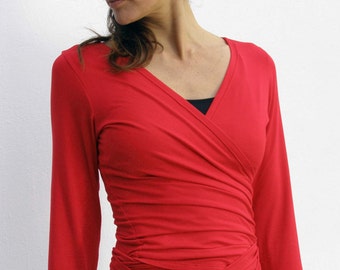 Red Wrap top-Convertible top - Long sleeves top / winter top / Blouse Design/ Plus Size Womens Clothing/ Yoga Tops/Evening Tops/ casual Wear