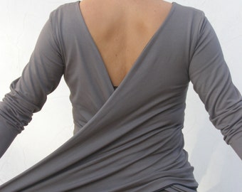 Double layered top-Grey Women's top/shirt-6 ways wrap top/shirt/cardigan - SNUGGLE UP TOP-Maternity top- midi / long sleeves made to order