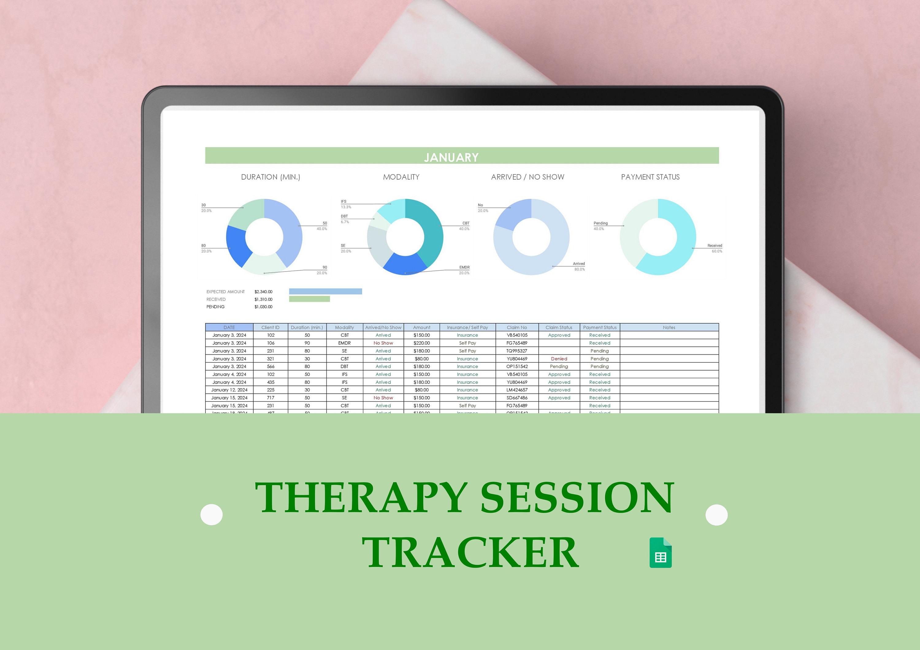 Therapist Client Session Tracker Google Sheet, Therapy Session Tracker ...