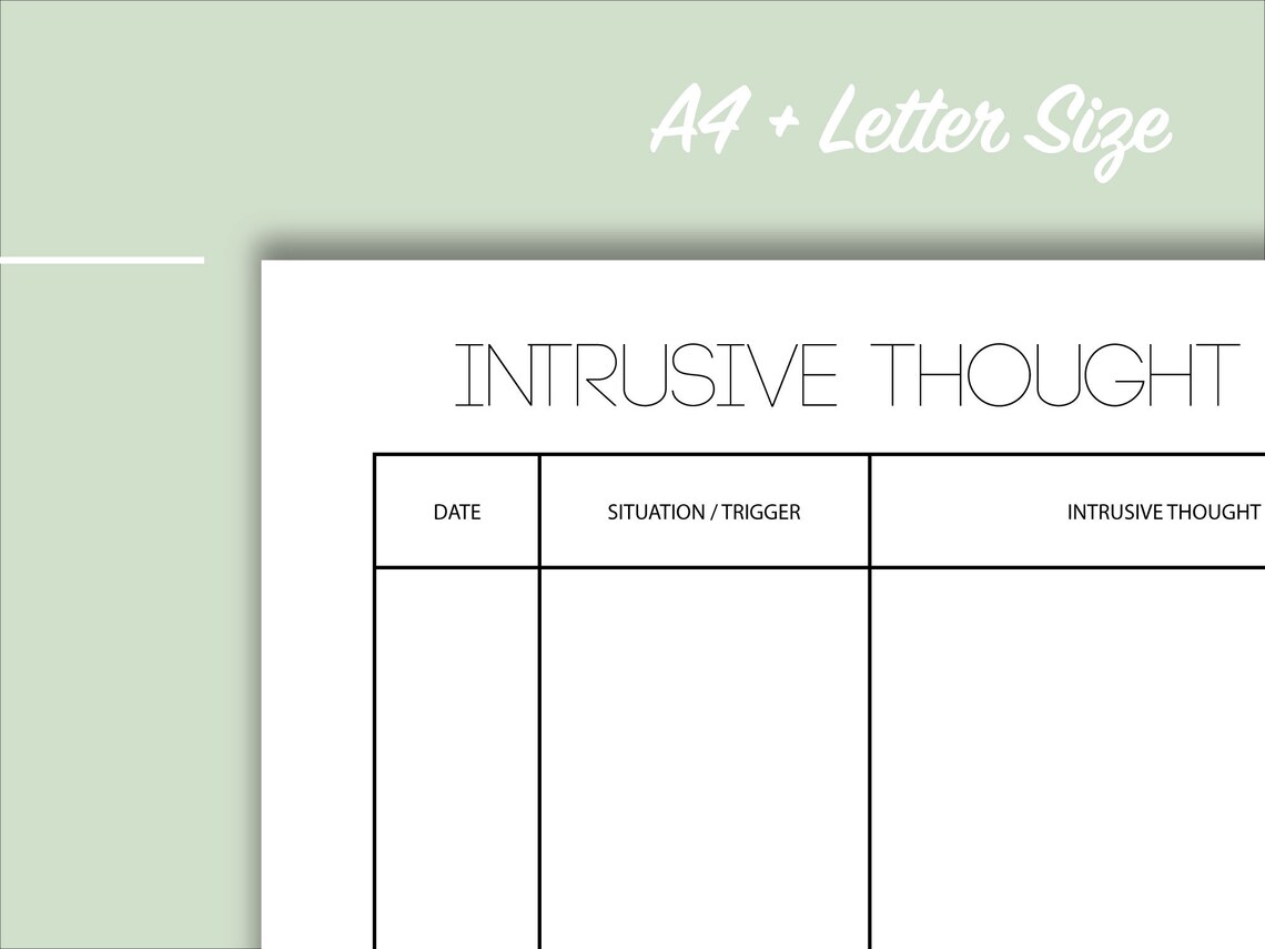 Intrusive Thought Journal, PTSD, Trauma, Mental Health, Therapist