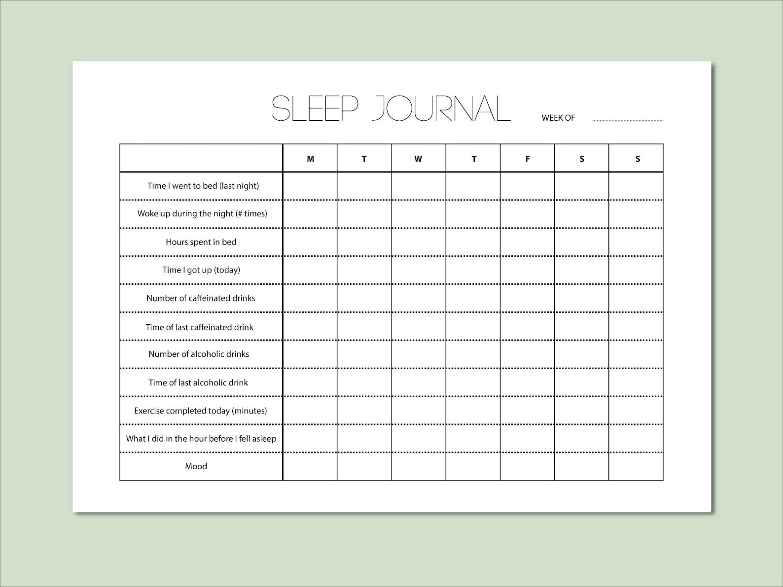 Sleep Journal Insomnia, Depression, Anxiety, Mood, Mental Health