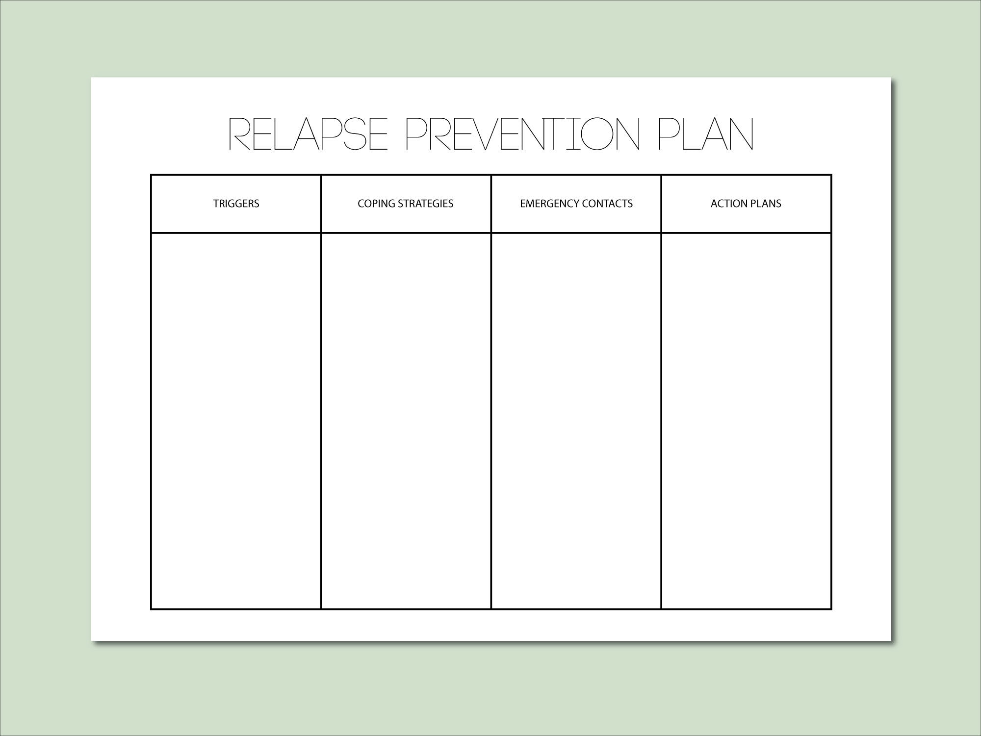 Mental health relapse prevention plan worksheet