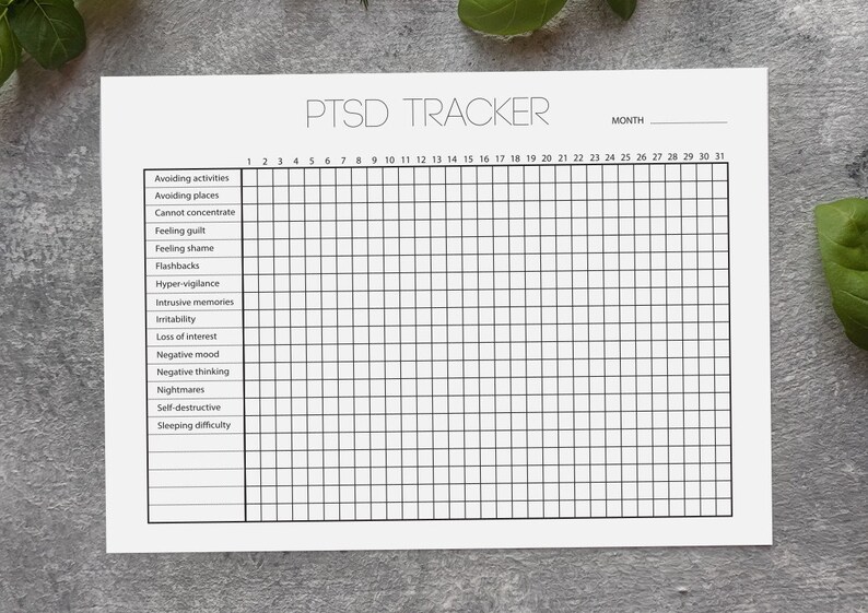 PTSD Symptoms Tracker: Monthly Daily, PTSD, Trauma Symptoms, CBT ...